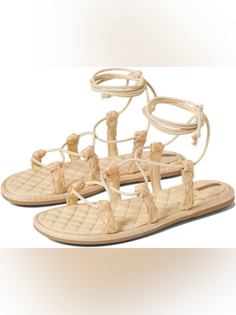 Sam Edelman Quilted Beige Braided Lace-Up Sandals